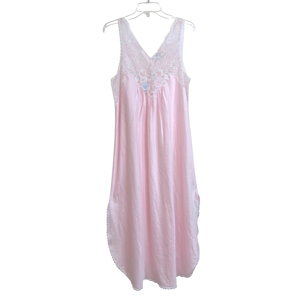 Sara Beth Vintage Pink Lace Floral Embroidered Nightgown Sleeveless Maxi Dress M